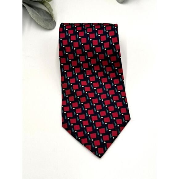 Christian Dior Monsieur Navy & Red Geometric 100% Silk Tie - Picture 2 of 6